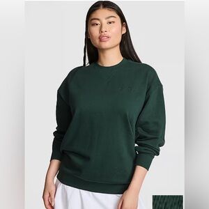 Victoria Secret PINK Campus Fleece Crewneck Sweatshirt Large Dark Green